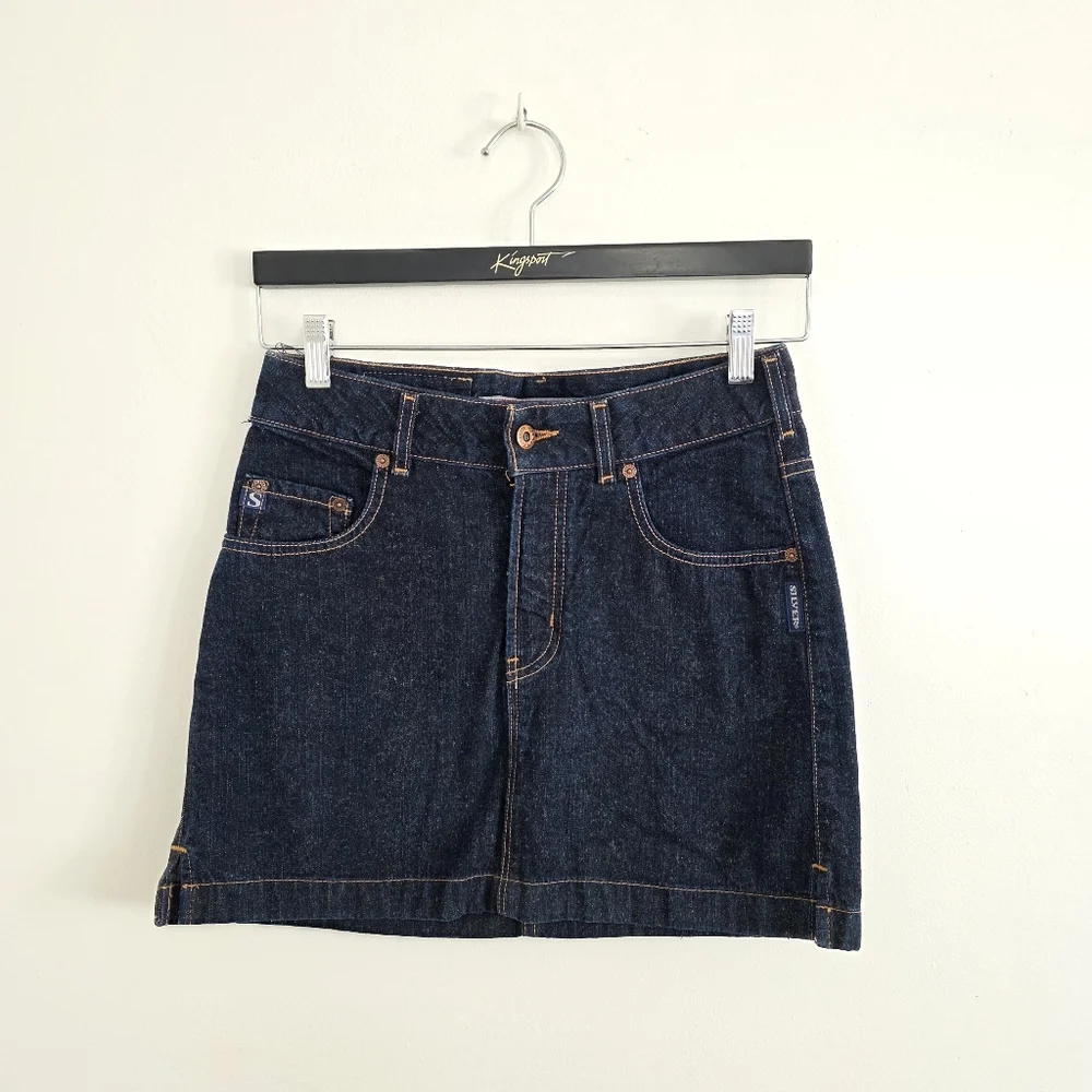 Silver Jeans Y2K Dark Indigo Denim Mini Skirt Jean Skirt - Picture 2 of 7